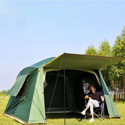طلاء فضي 210D خيام تخييم متعددة الغرف W / P 2000mm 6 Man Waterproof Tent